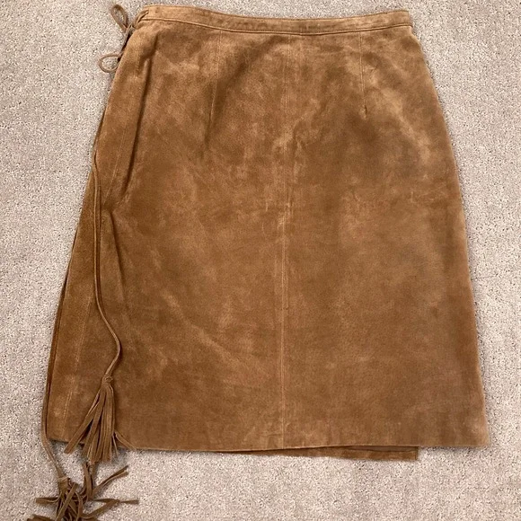 Brandon Thomas Womens 6 Brown Suede Embroidery Wrap Floral Butterfly Boho Skirt - Picture 9 of 10